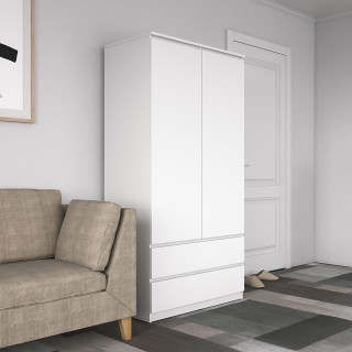 Распашной белый шкаф для одежды с полками и ящиками Недорогой ШРК-02 СИТИ ЛДСП