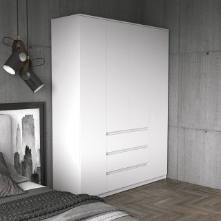 Недорогой шкаф для одежды с ящиками ШР-04 СИТИ, ЛДСП Белый